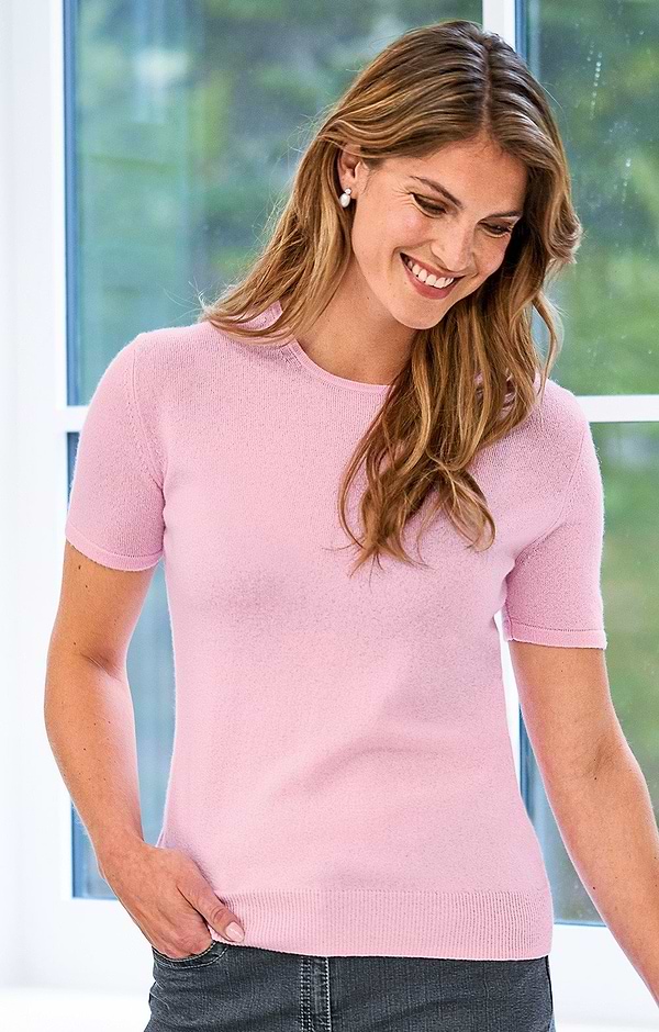 Ladies Cashmere 2-Ply Short Sleeve Crew Neck