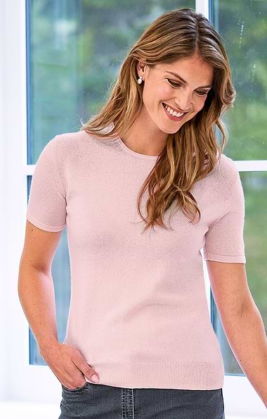 Ladies Cashmere 2-Ply Short Sleeve Crew Neck