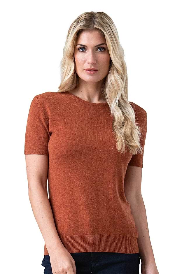 Ladies Cashmere 2-Ply Short Sleeve Crew Neck