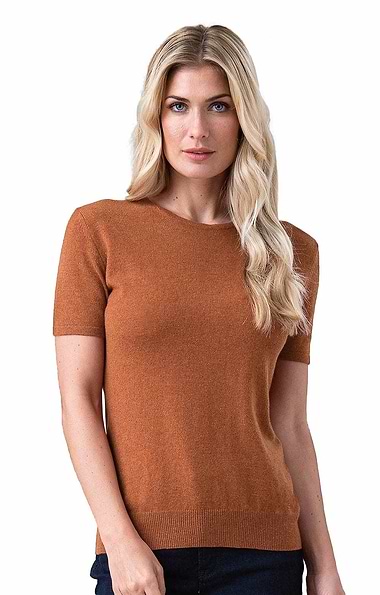 Ladies Cashmere 2-Ply Short Sleeve Crew Neck