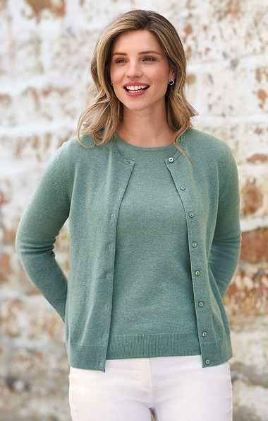 Ladies Cashmere 2-Ply Crew Cardigan