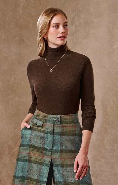 Ladies Cashmere 2-Ply Roll Neck Jumper