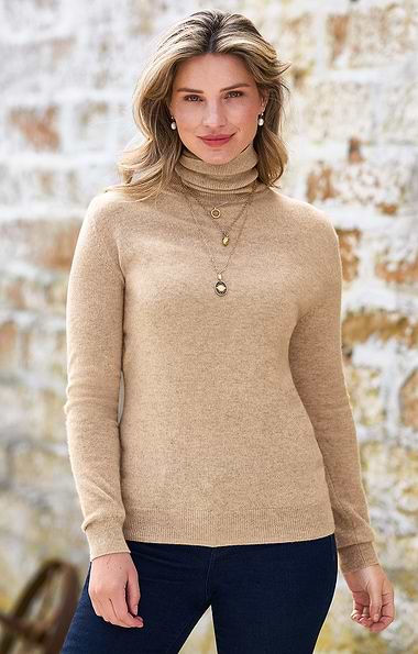 Ladies Cashmere 2-Ply Roll Neck Jumper