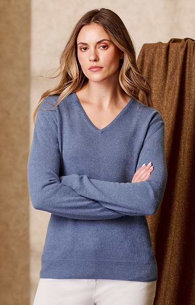 Ladies Cashmere 2-Ply V Neck