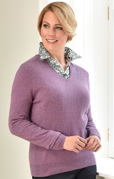 Ladies Cashmere 2-Ply V Neck