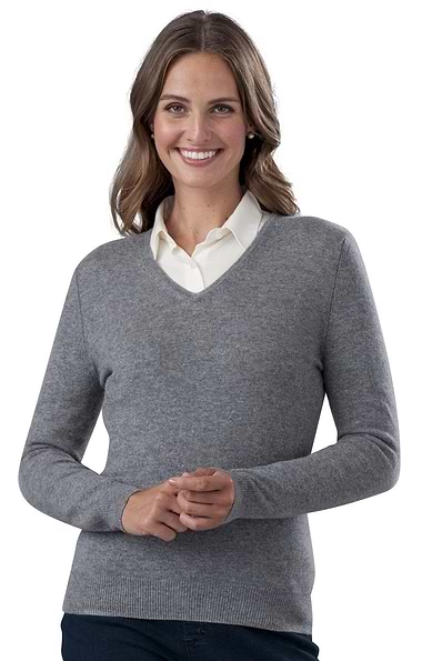 Ladies Cashmere 2-Ply V Neck