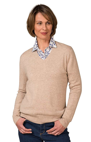Ladies Cashmere 2-Ply V Neck