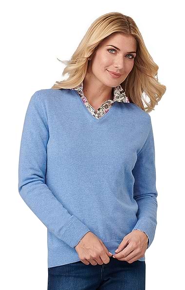 Ladies Cashmere 2-Ply V Neck