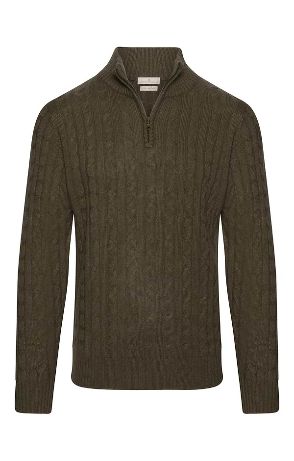 Men's Cashmere Cable Knit T Zip Jumper