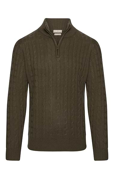 Men's Cashmere Cable Knit T Zip Jumper