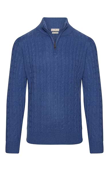 Men's Cashmere Cable Knit T Zip Jumper