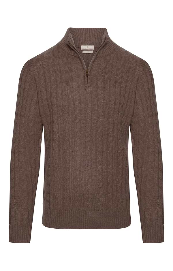 Men's Cashmere Cable Knit T Zip Jumper
