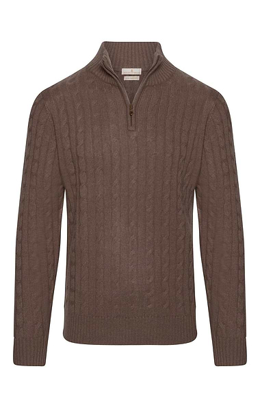 Men's Cashmere Cable Knit T Zip Jumper