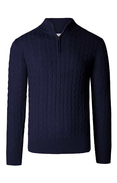 Men's Cashmere Cable Knit T Zip Jumper