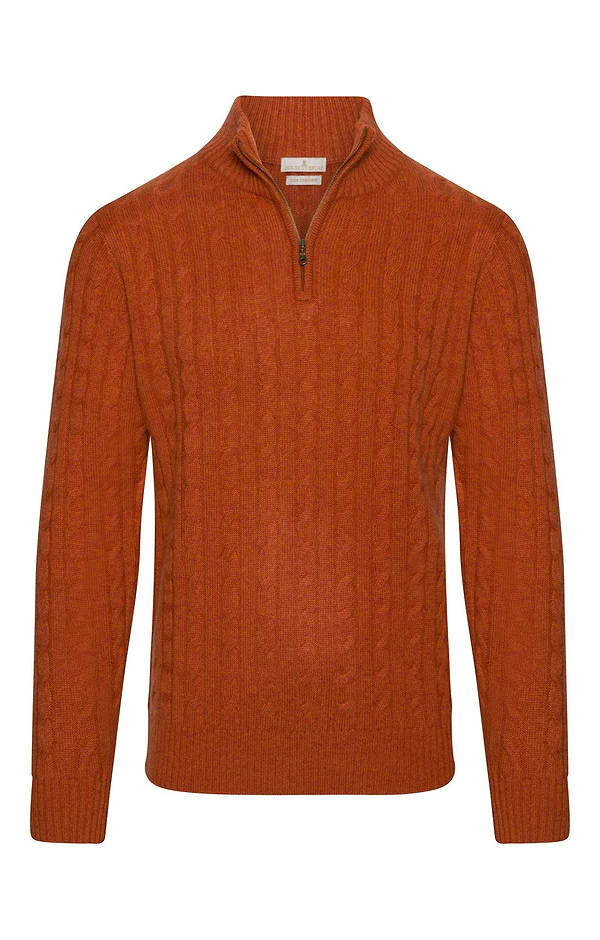 Men's Cashmere Cable Knit T Zip Jumper