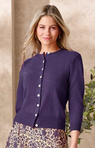 Ladies 2-Ply Cashmere Crop Cardigan