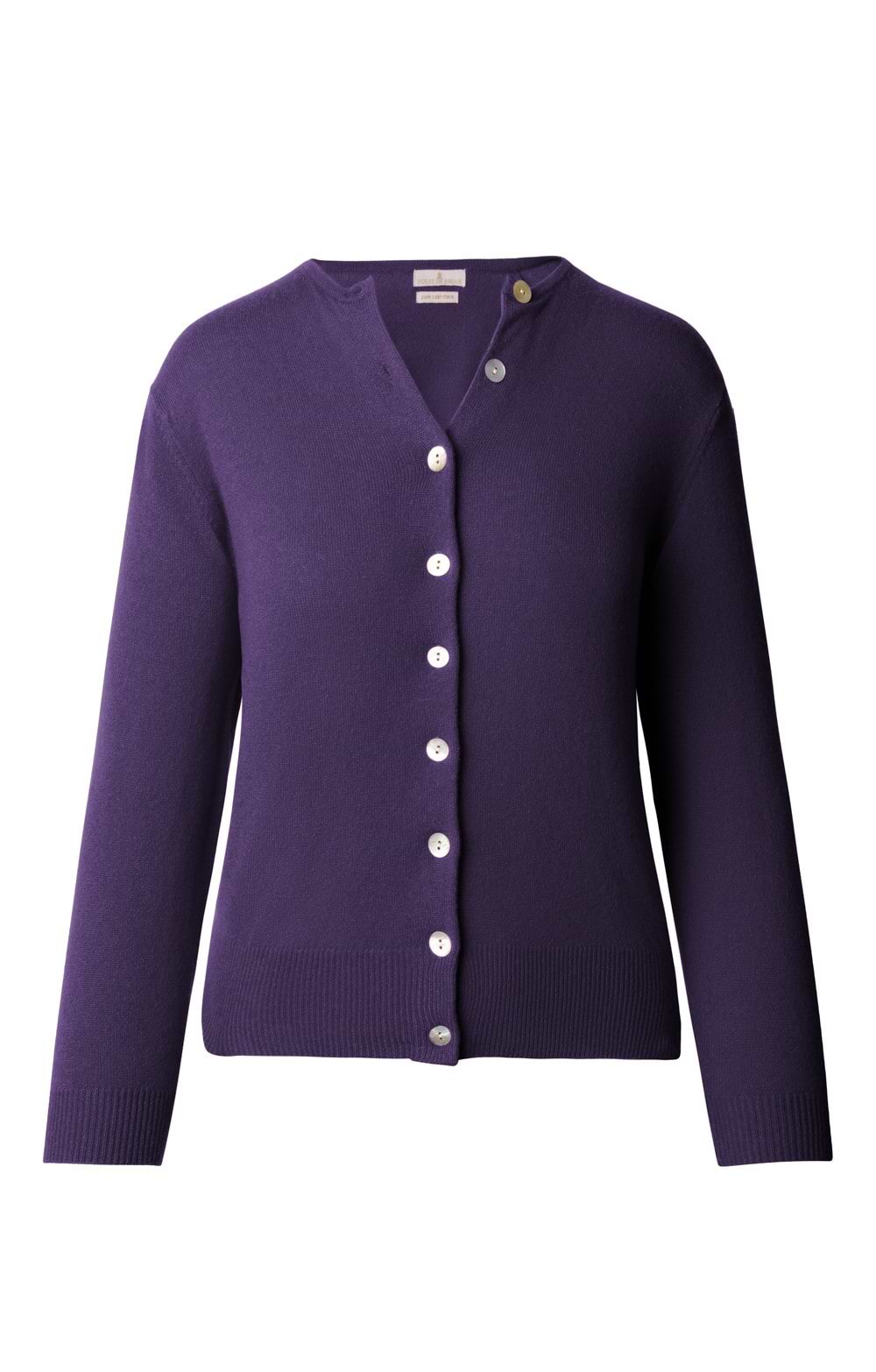 Ladies Two-Ply Cashmere Crop Cardigan, Black, Purple - House of Bruar