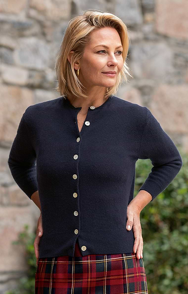 Ladies 2-Ply Cashmere Crop Cardigan