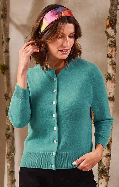 Ladies 2-Ply Cashmere Crop Cardigan