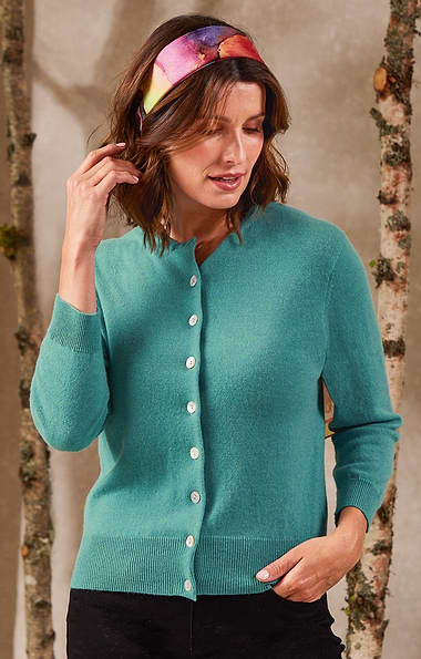 Ladies 2-Ply Cashmere Crop Cardigan