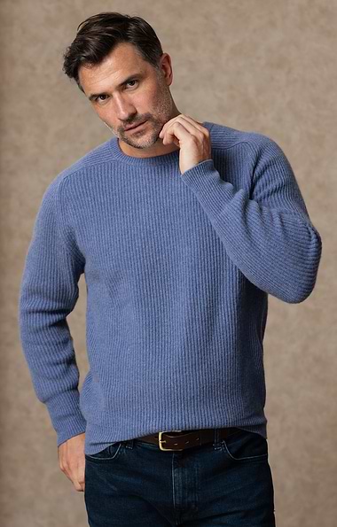 Men's Pure Cashmere Ribbed Crew Neck Jumper