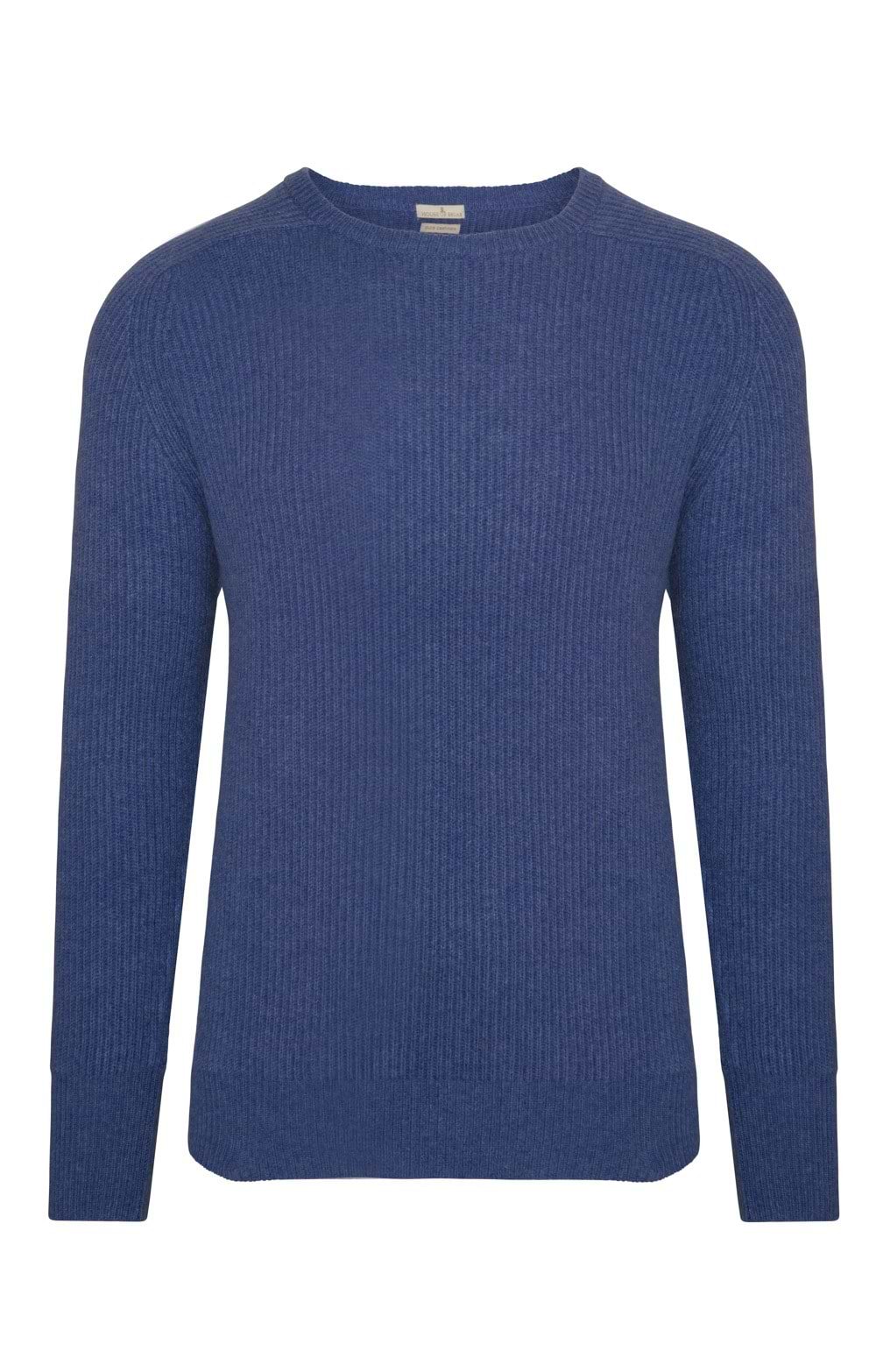 Men's Pure Cashmere Ribbed Crew Neck Jumper, Blue House of Bruar