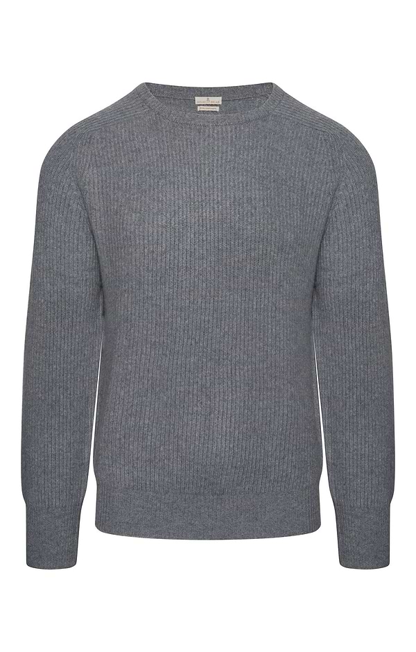 Men's Pure Cashmere Ribbed Crew Neck Jumper