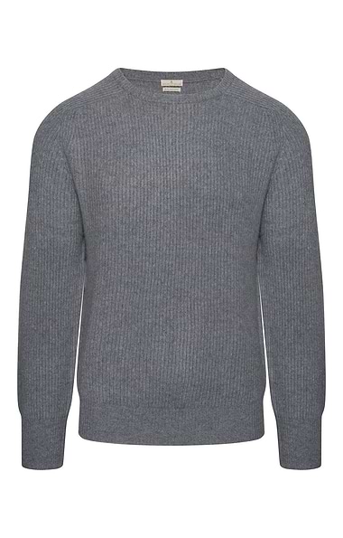 Men's Pure Cashmere Ribbed Crew Neck Jumper