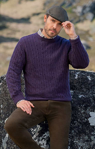 Men's Lambswool Cable Knit Crew Neck Jumper