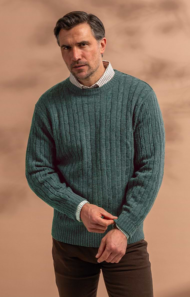 Men's Lambswool Cable Knit Crew Neck Jumper