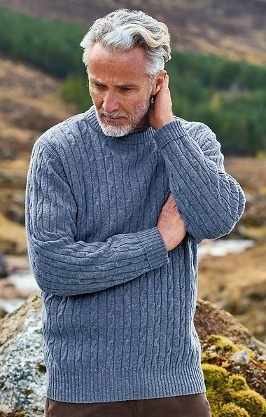Men's Lambswool Cable Knit Crew Neck Jumper