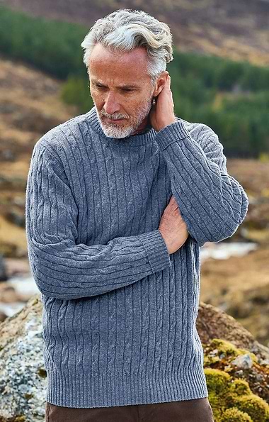 Men's Lambswool Cable Knit Crew Neck Jumper