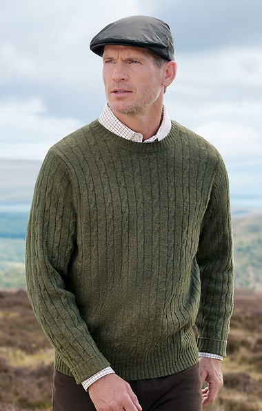 Men's Lambswool Cable Knit Crew Neck Jumper