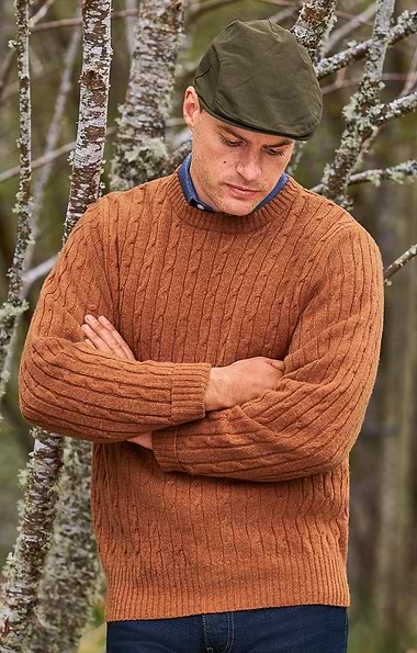 Men's Lambswool Cable Knit Crew Neck Jumper