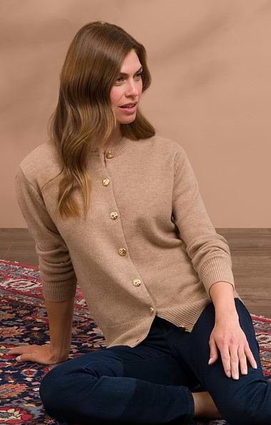 Ladies House of Bruar Lambswool Crew Neck Cardigan