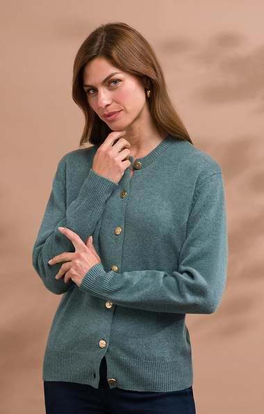 Ladies House of Bruar Lambswool Crew Neck Cardigan