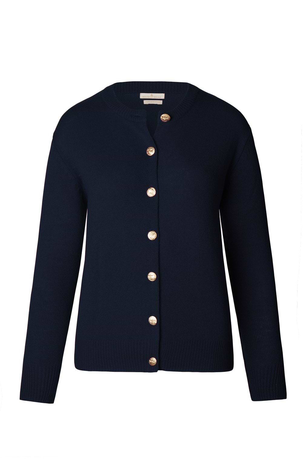 House of Bruar Lambswool Crew Neck Cardigan, Navy - House of Bruar