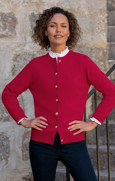Ladies House of Bruar Lambswool Crew Neck Cardigan