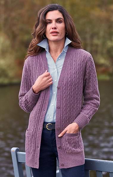 Ladies Country Lambswool Cable Cardigan