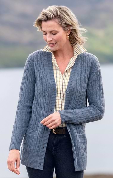 Ladies Country Lambswool Cable Cardigan