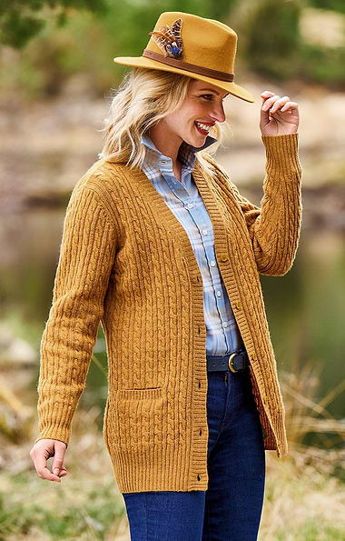Ladies Country Lambswool Cable Cardigan
