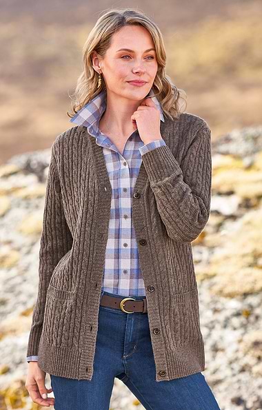 Ladies Country Lambswool Cable Cardigan