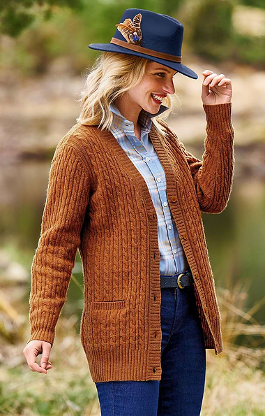 Ladies Country Lambswool Cable Cardigan