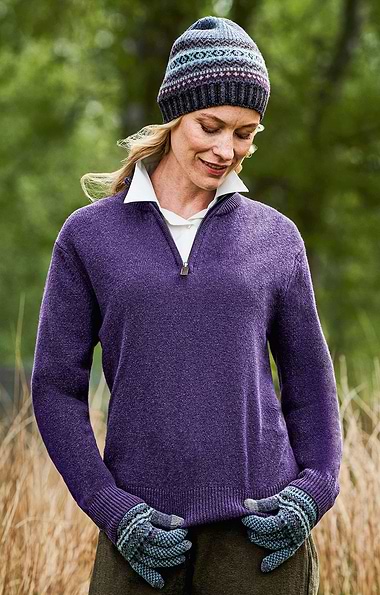 Ladies Lambswool T-Zip Sweater