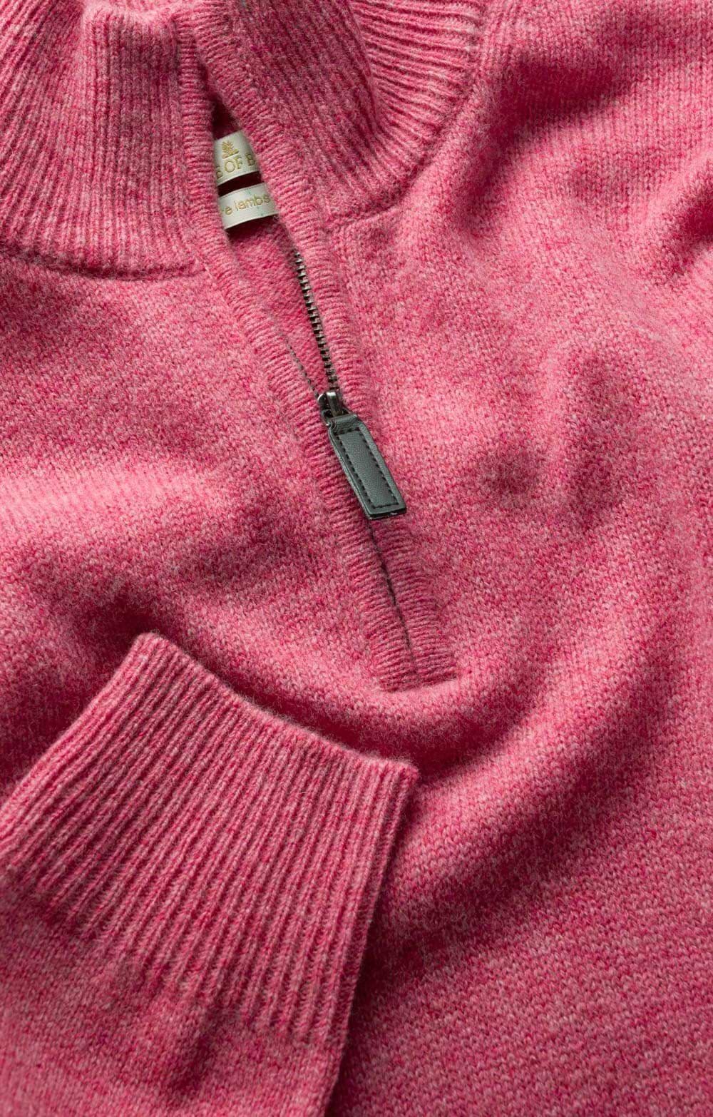 Ladies Lambswool , PinkT-Zip Sweater - House of Bruar