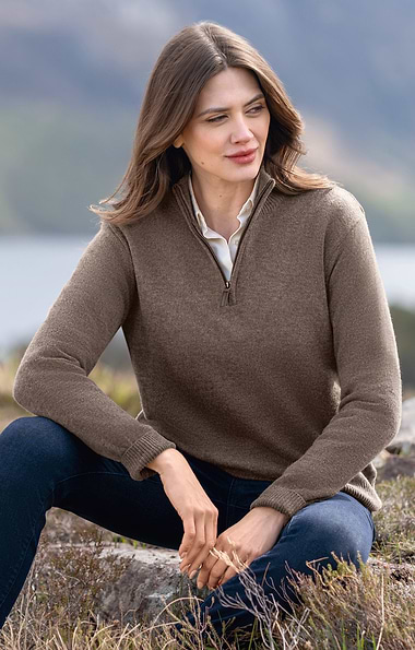Ladies Lambswool T-Zip Sweater