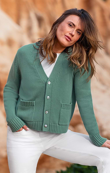 Ladies Cotton & Wool Blend V-Neck Cardigan