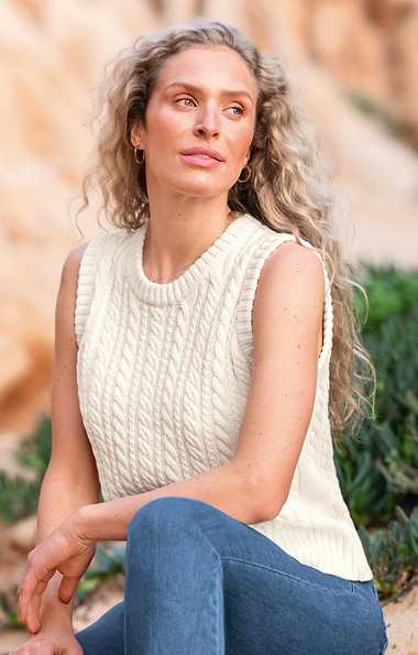 Ladies Cotton & Wool Cable Slipover