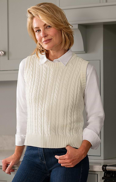 Ladies Cotton & Wool Cable Slipover