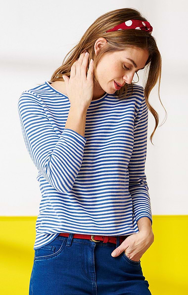 Ladies Fine Stripe Cotton Crew